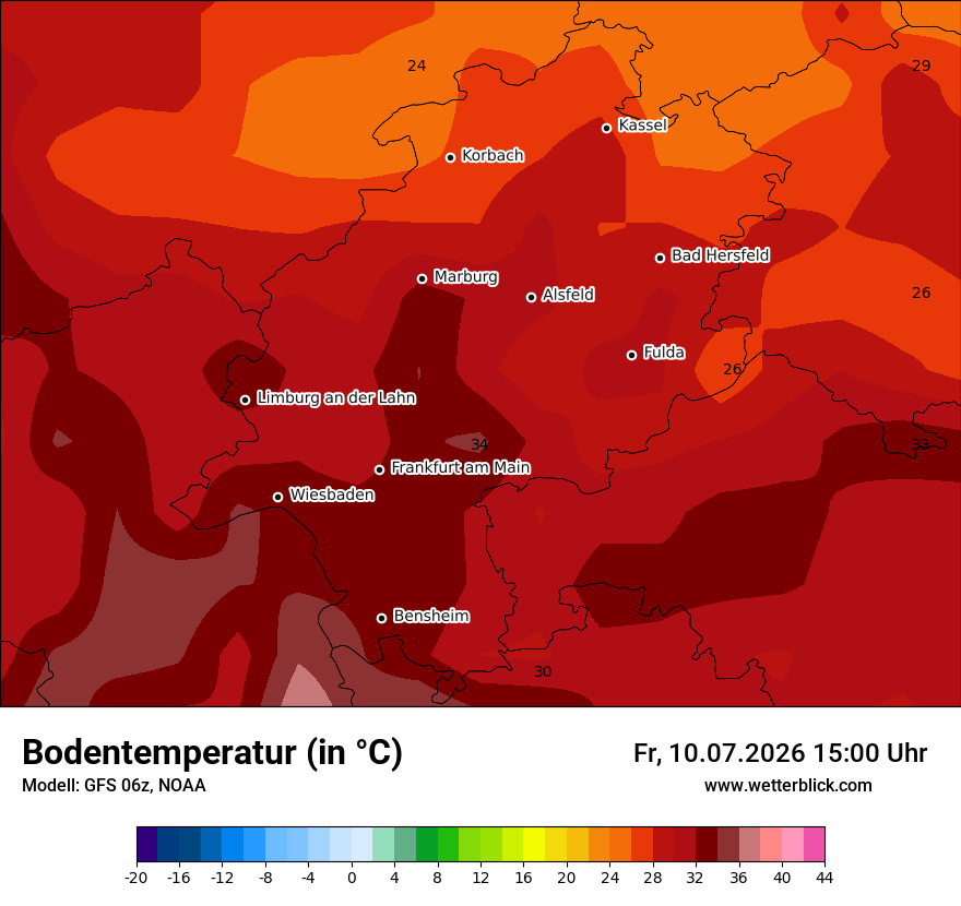 Modellkarte GFS – t_g – he