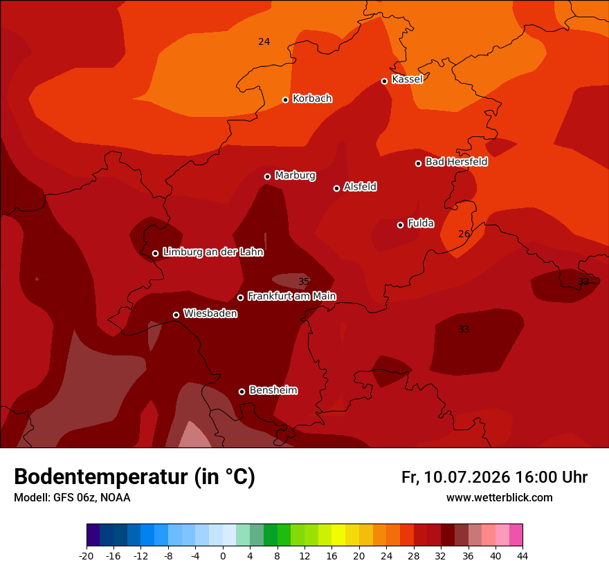 Modellkarte GFS – t_g – he