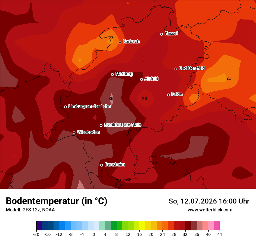 Modellkarte GFS – t_g – he