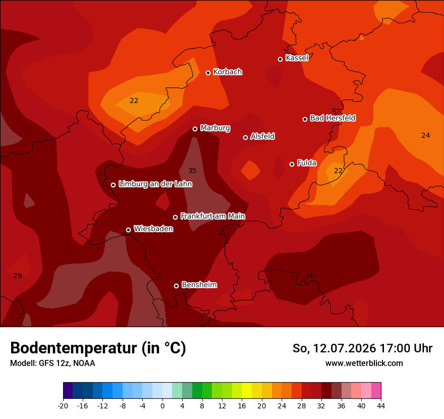 Modellkarte GFS – t_g – he