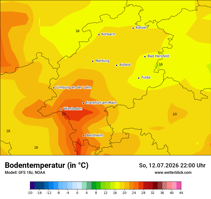 Modellkarte GFS – t_g – he