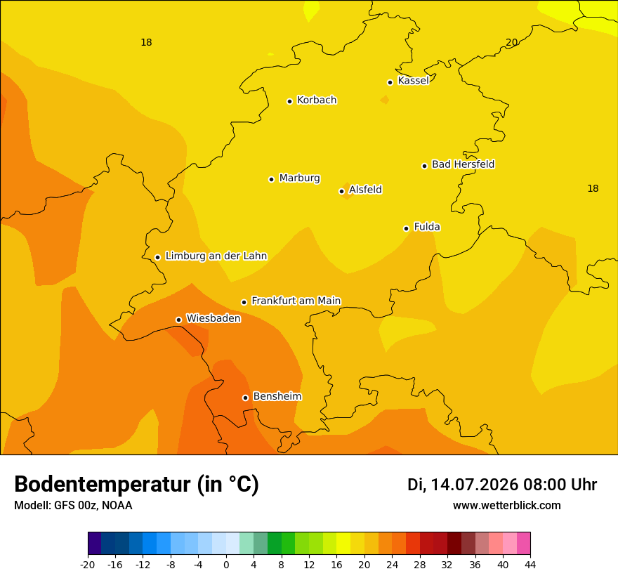 Modellkarte GFS – t_g – he