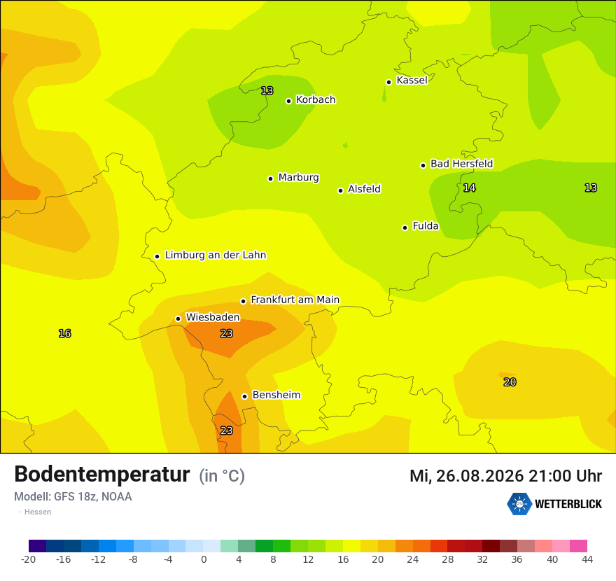 Modellkarte GFS – t_g – he