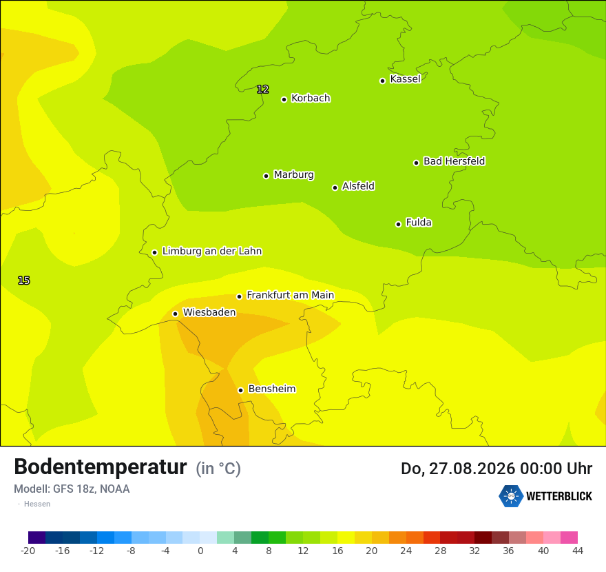 Modellkarte GFS – t_g – he