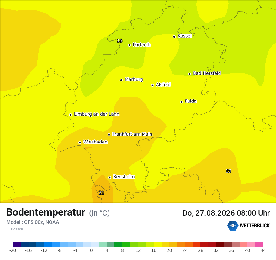Modellkarte GFS – t_g – he