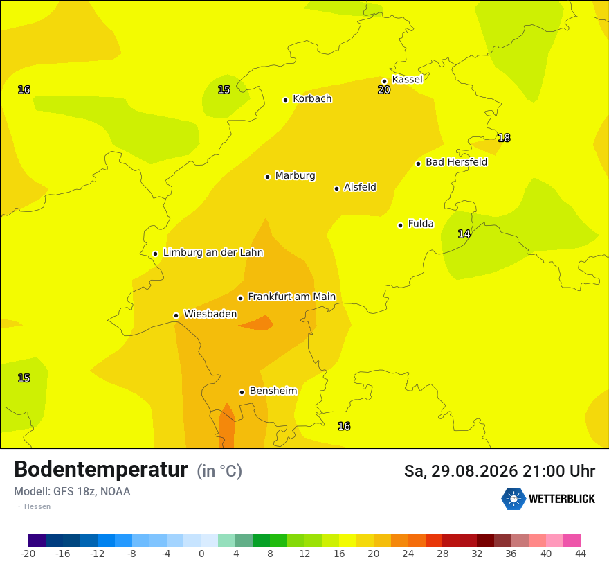 Modellkarte GFS – t_g – he