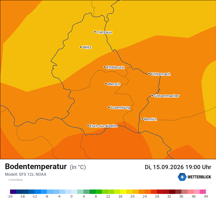 Modellkarte GFS – t_g – luxemburg
