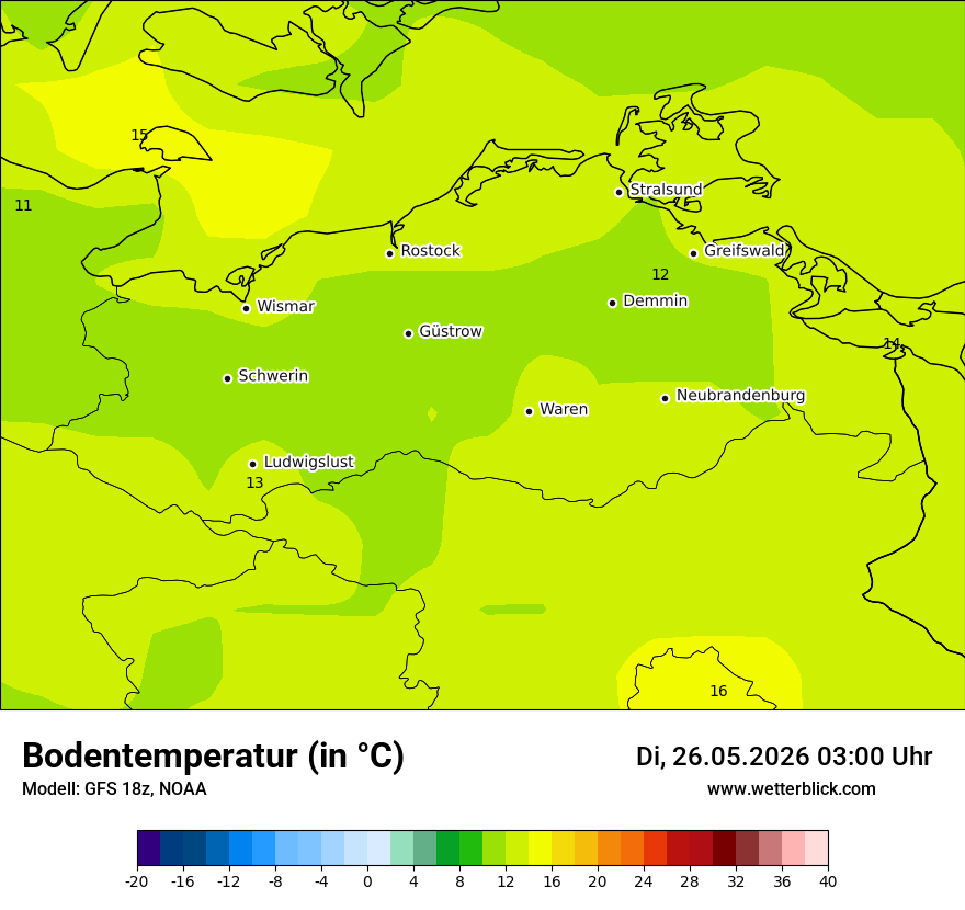 Modellkarte GFS – t_g – mv