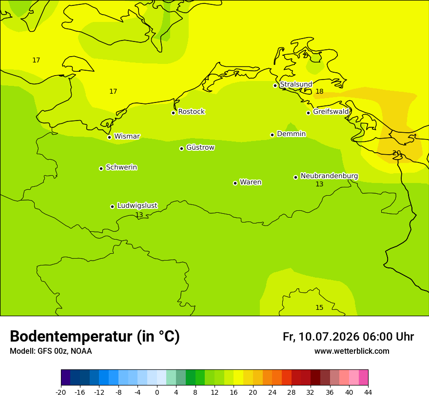 Modellkarte GFS – t_g – mv