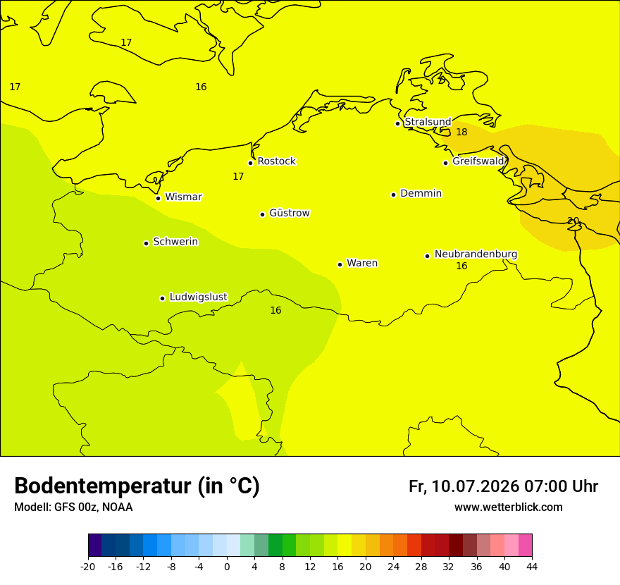 Modellkarte GFS – t_g – mv