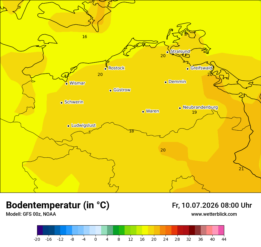 Modellkarte GFS – t_g – mv