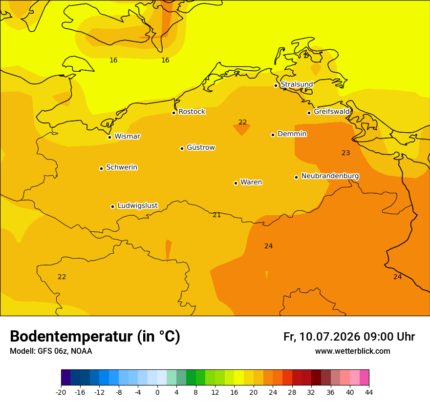 Modellkarte GFS – t_g – mv