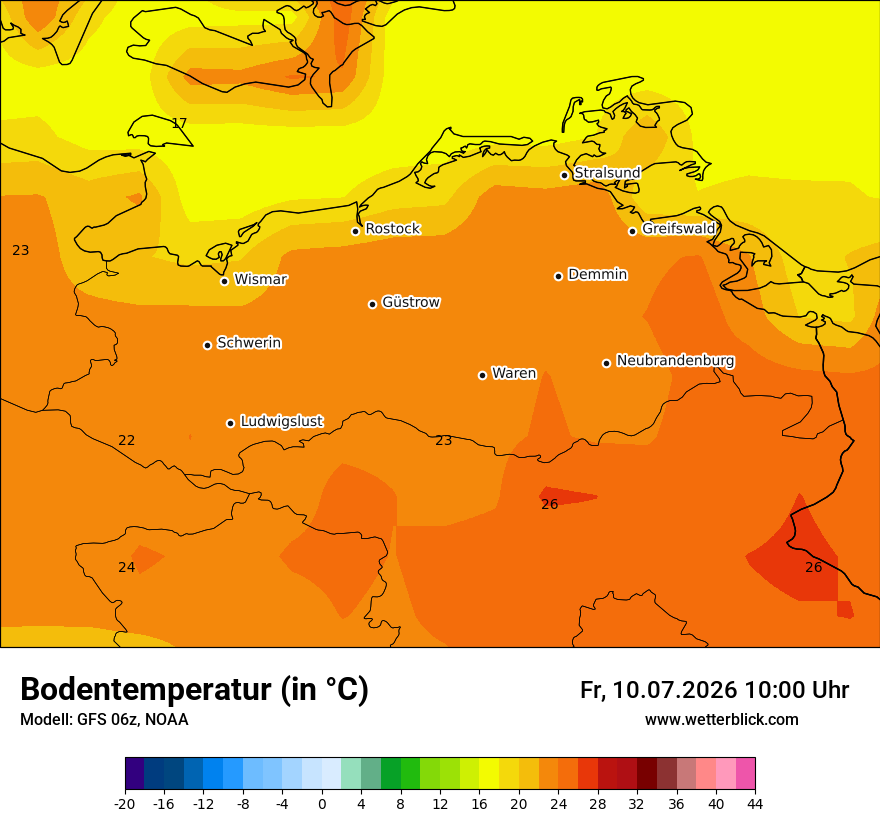 Modellkarte GFS – t_g – mv