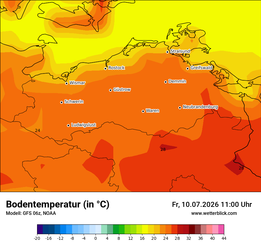 Modellkarte GFS – t_g – mv