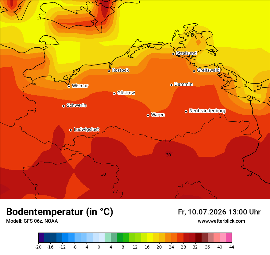Modellkarte GFS – t_g – mv
