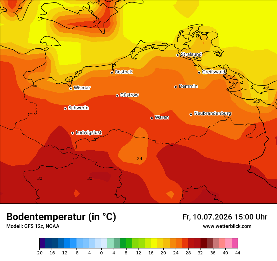 Modellkarte GFS – t_g – mv