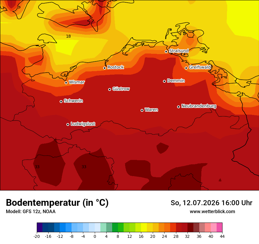 Modellkarte GFS – t_g – mv