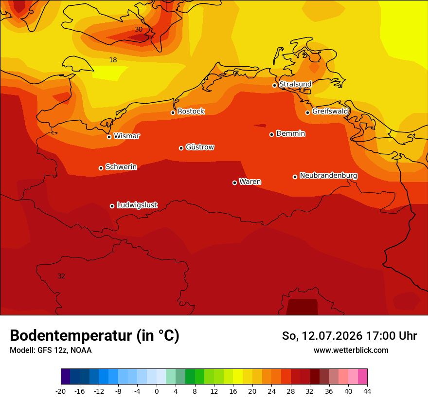 Modellkarte GFS – t_g – mv