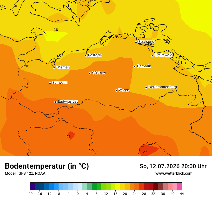 Modellkarte GFS – t_g – mv