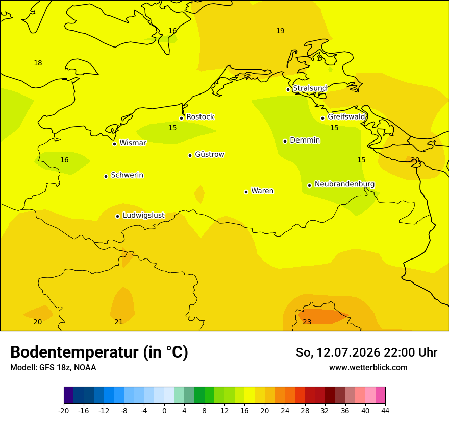 Modellkarte GFS – t_g – mv