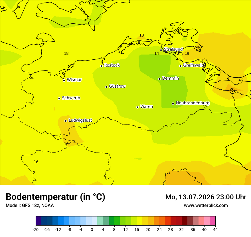 Modellkarte GFS – t_g – mv