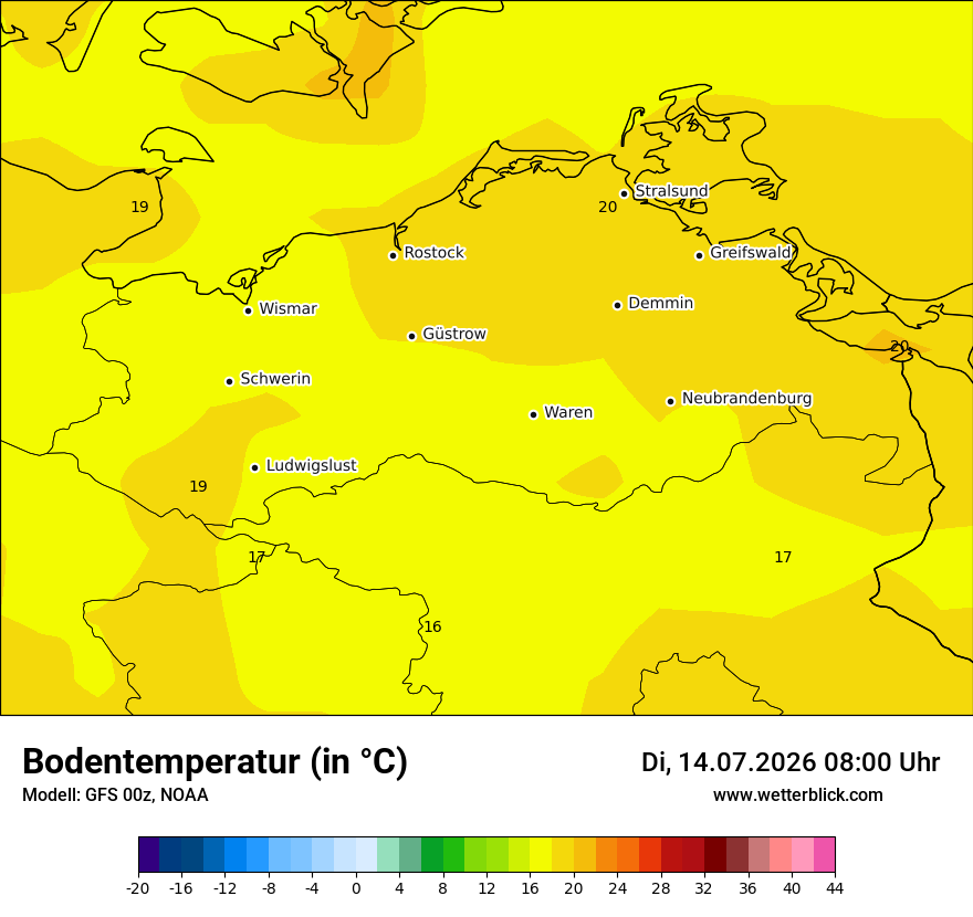 Modellkarte GFS – t_g – mv