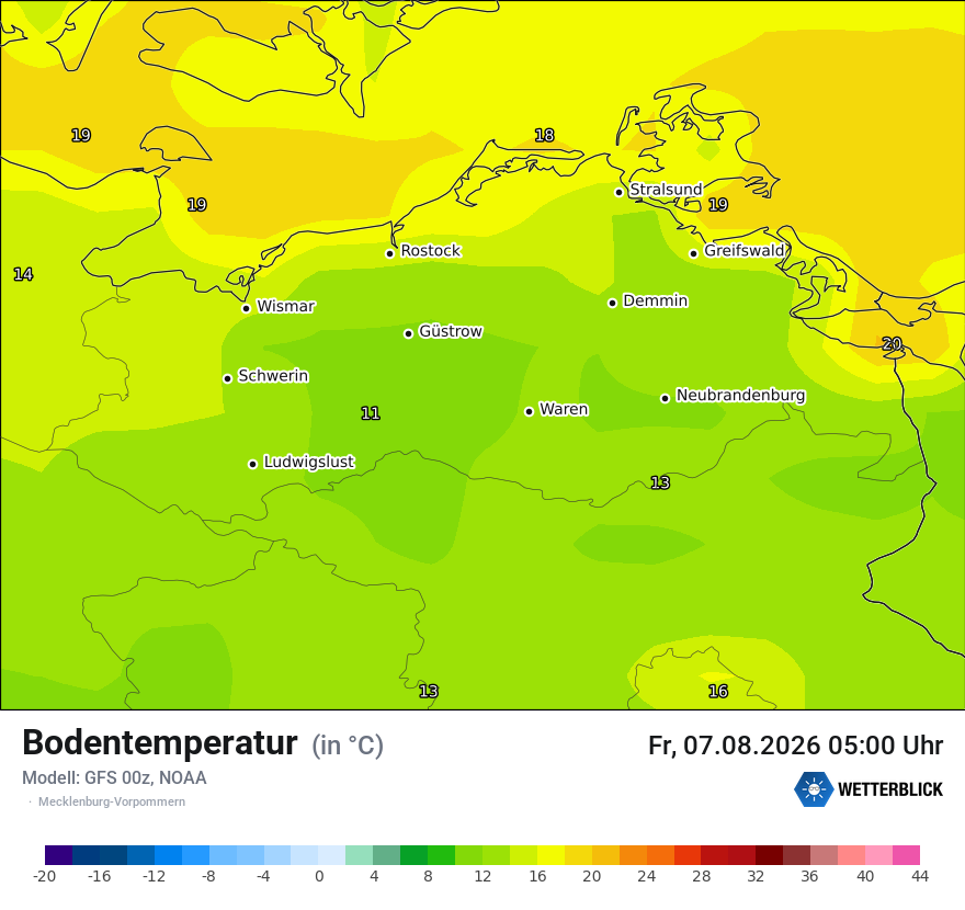 Modellkarte GFS – t_g – mv