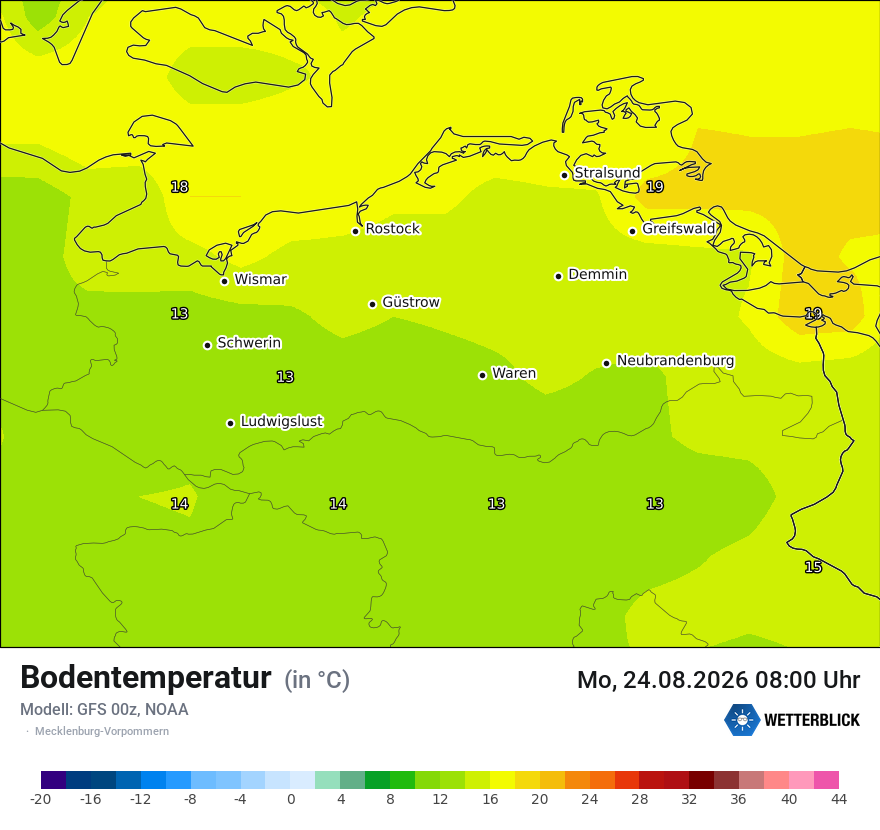 Modellkarte GFS – t_g – mv