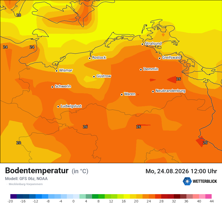 Modellkarte GFS – t_g – mv