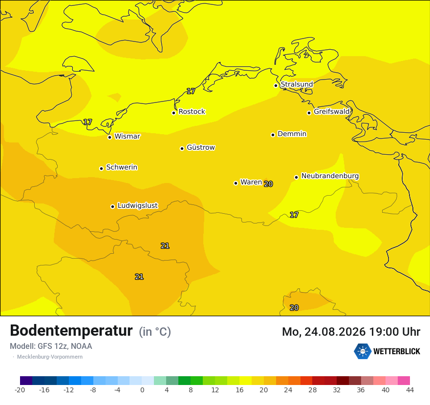 Modellkarte GFS – t_g – mv