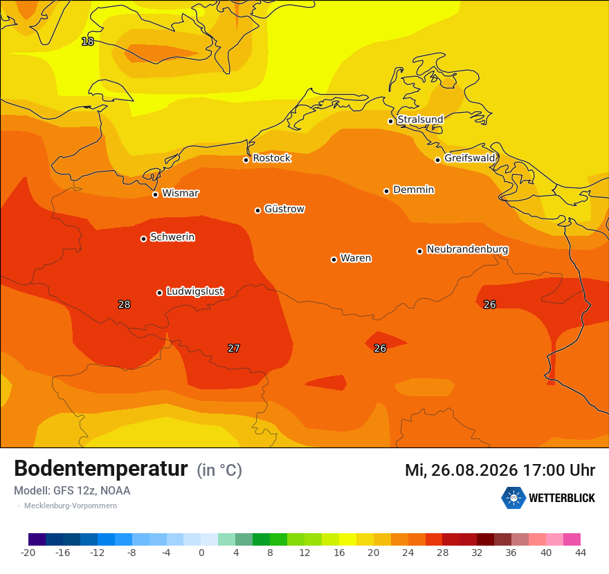 Modellkarte GFS – t_g – mv