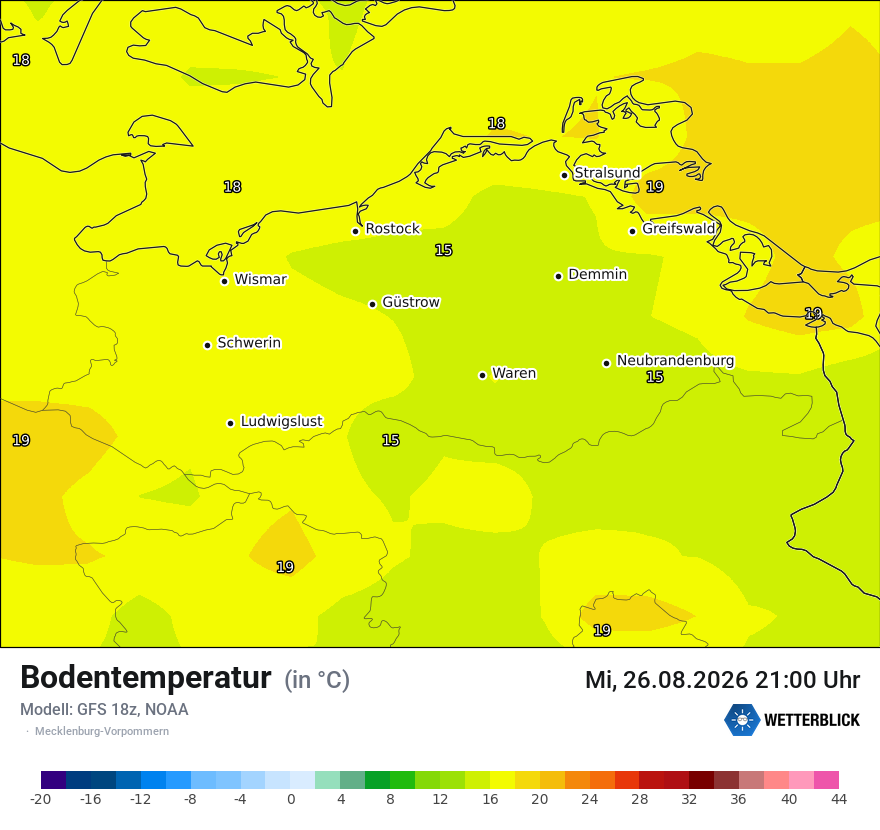 Modellkarte GFS – t_g – mv