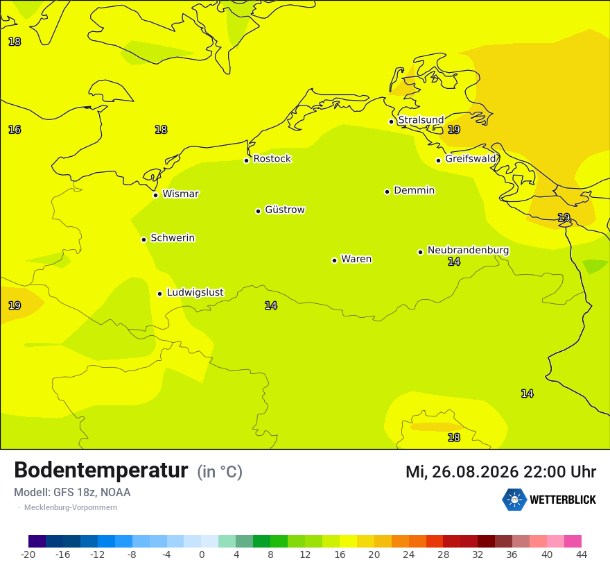 Modellkarte GFS – t_g – mv