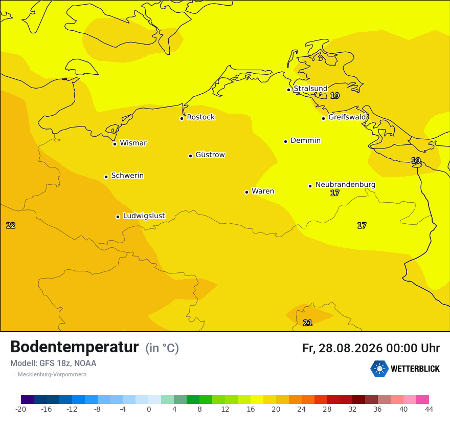 Modellkarte GFS – t_g – mv