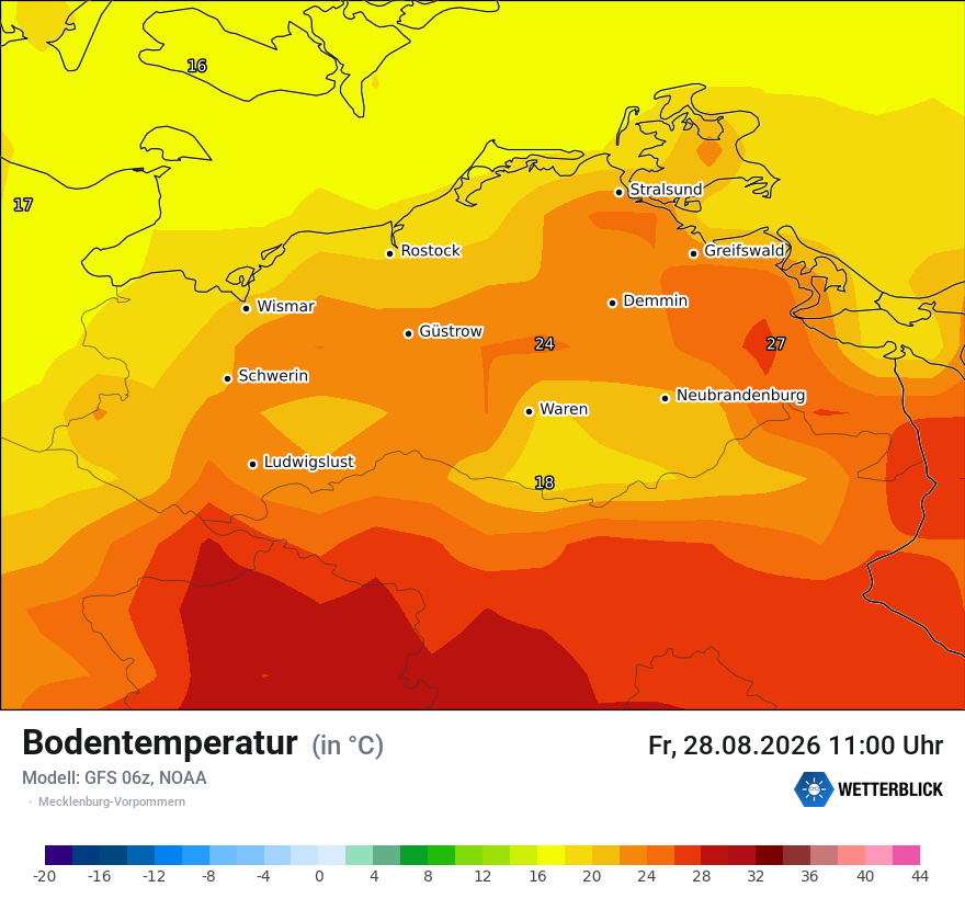 Modellkarte GFS – t_g – mv