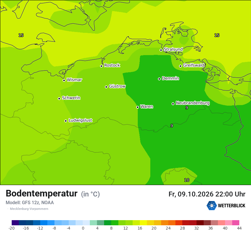 Modellkarte GFS – t_g – mv