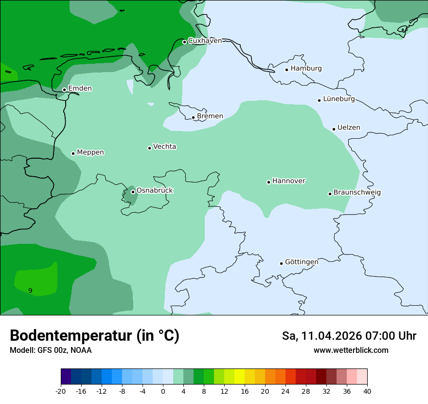 Modellkarte GFS – t_g – ni