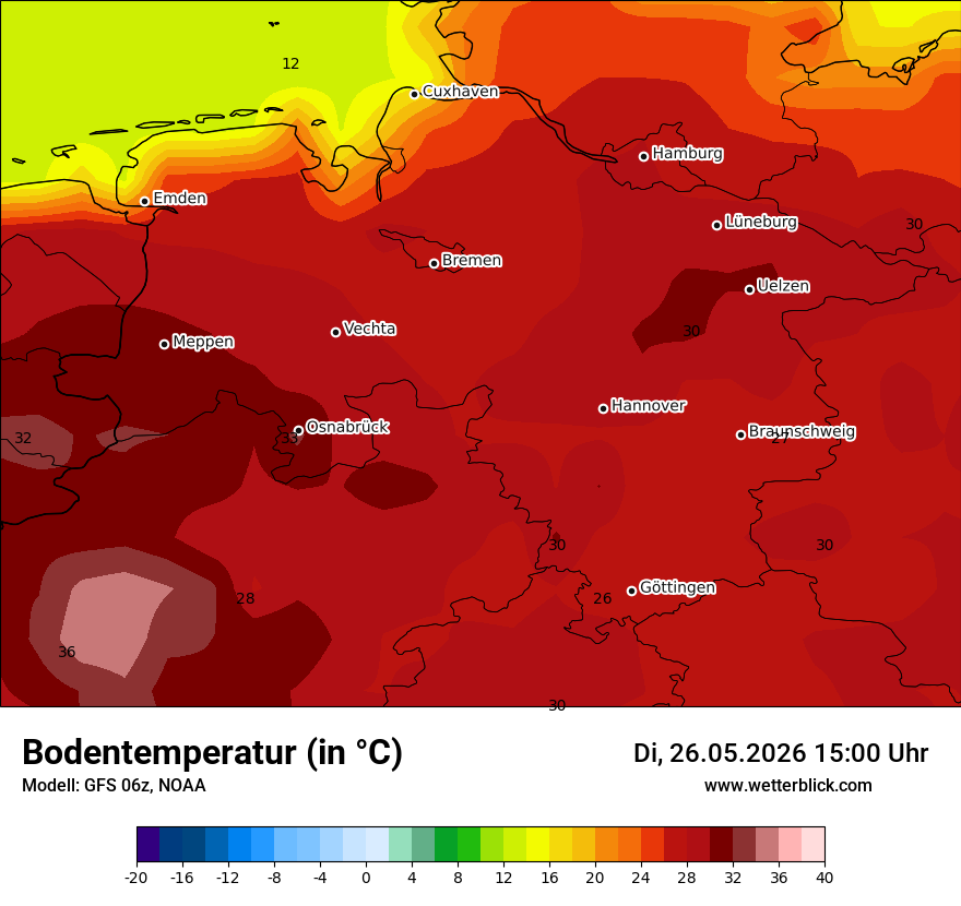Modellkarte GFS – t_g – ni
