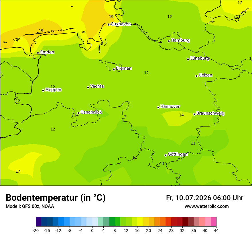 Modellkarte GFS – t_g – ni