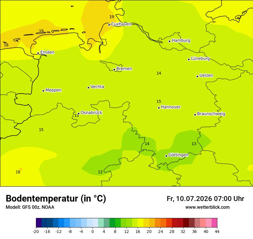 Modellkarte GFS – t_g – ni