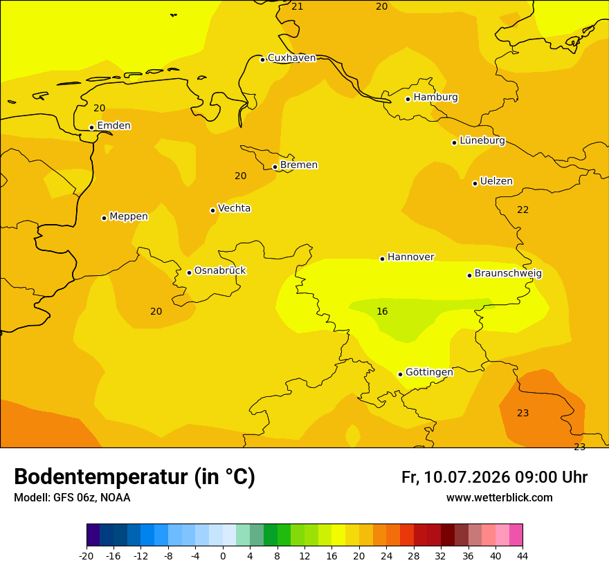Modellkarte GFS – t_g – ni