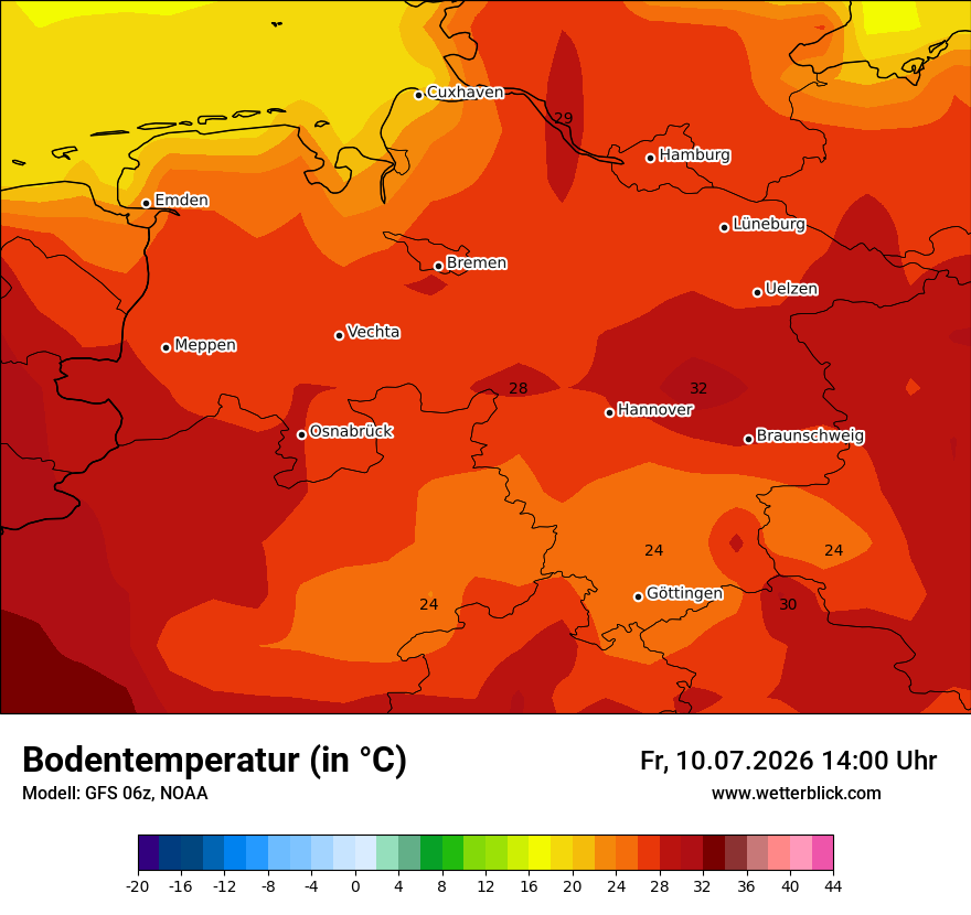 Modellkarte GFS – t_g – ni