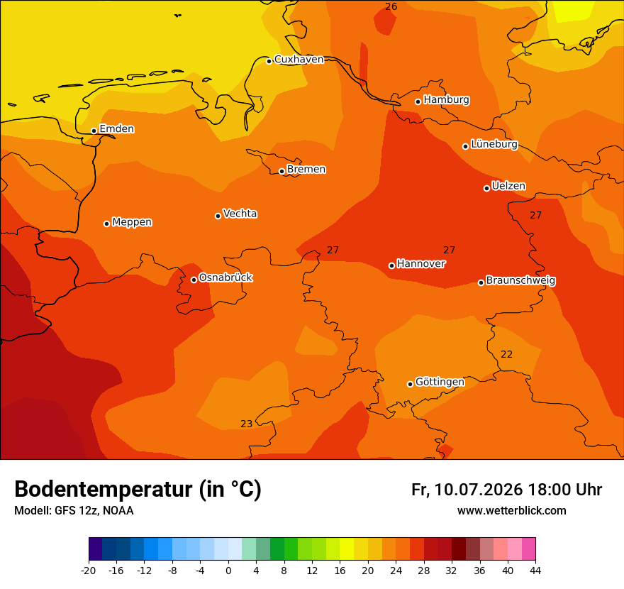 Modellkarte GFS – t_g – ni
