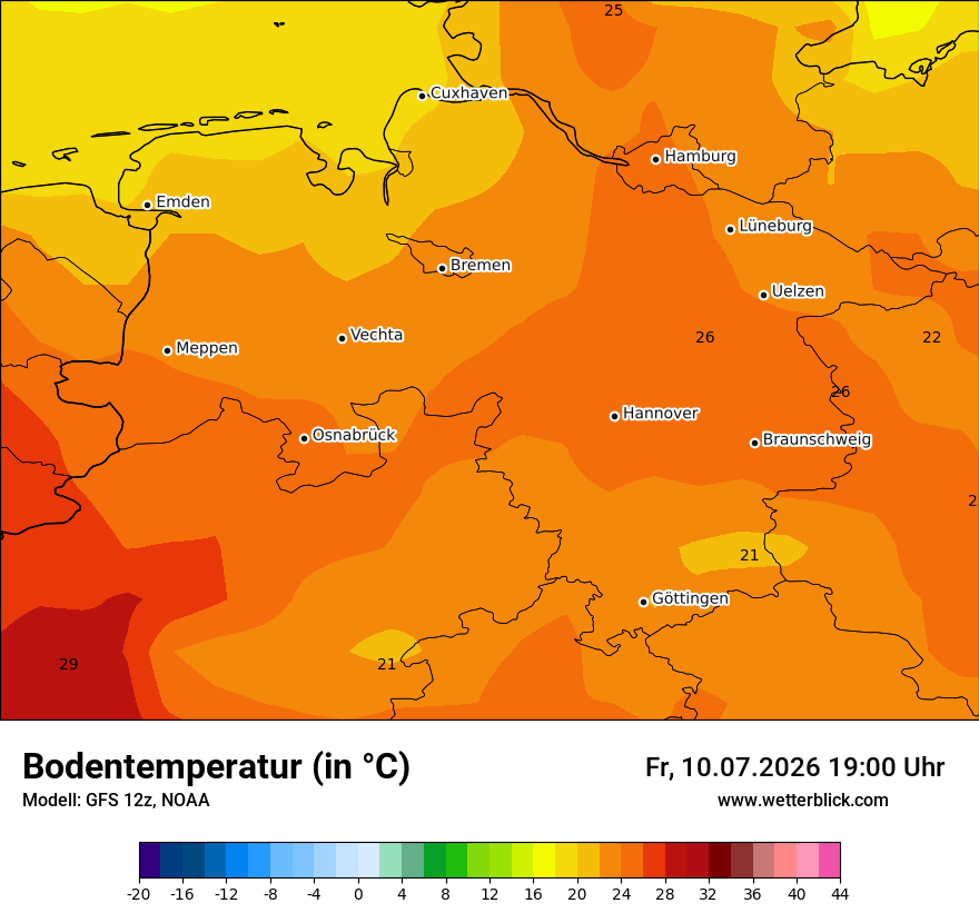 Modellkarte GFS – t_g – ni
