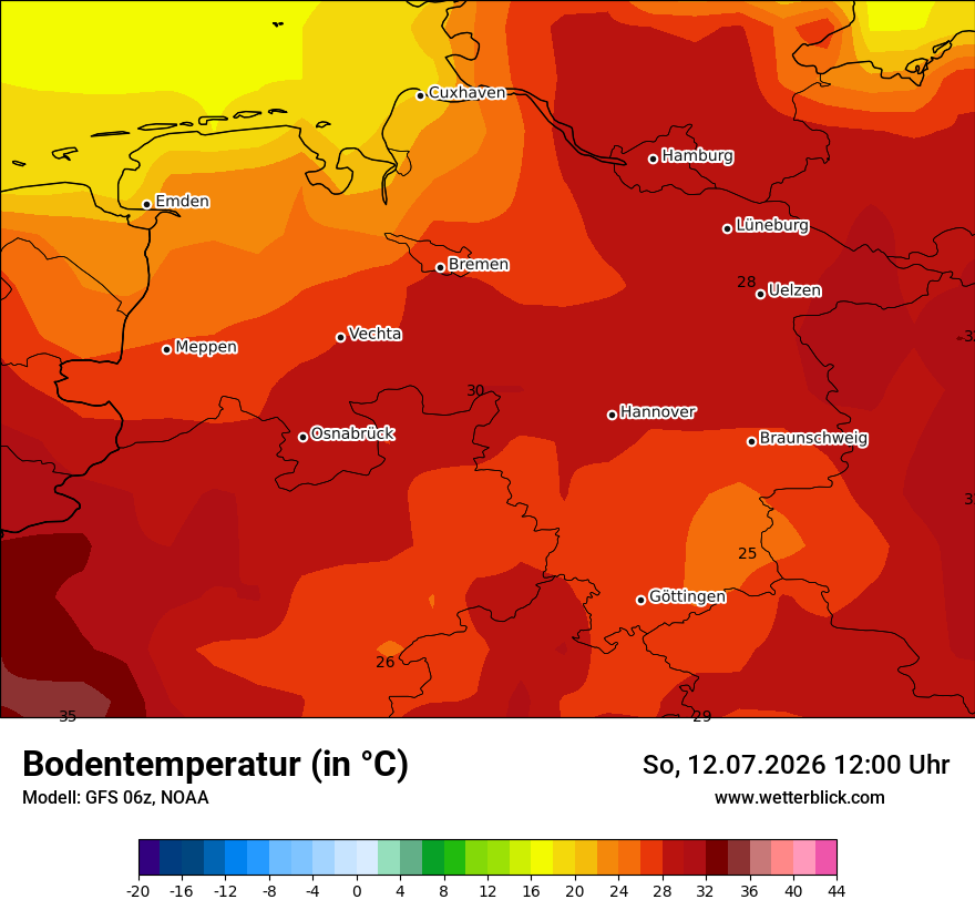 Modellkarte GFS – t_g – ni