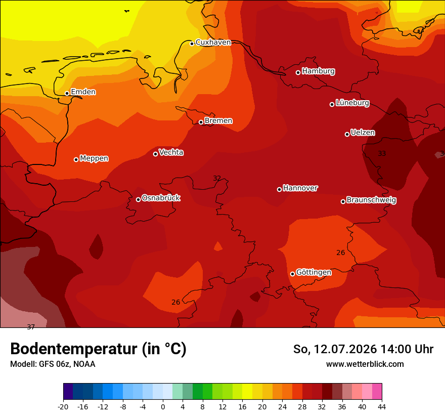 Modellkarte GFS – t_g – ni