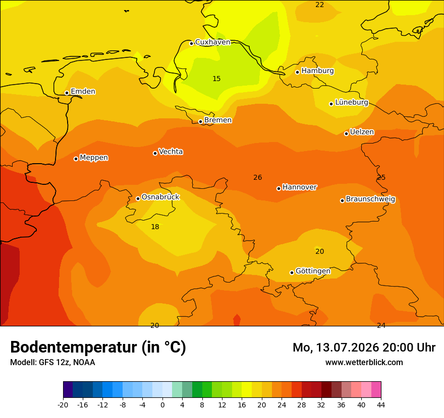 Modellkarte GFS – t_g – ni