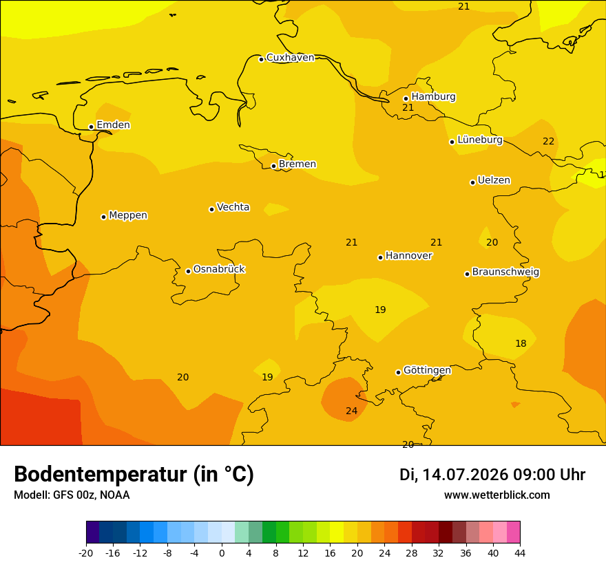 Modellkarte GFS – t_g – ni