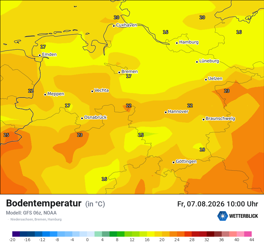 Modellkarte GFS – t_g – ni