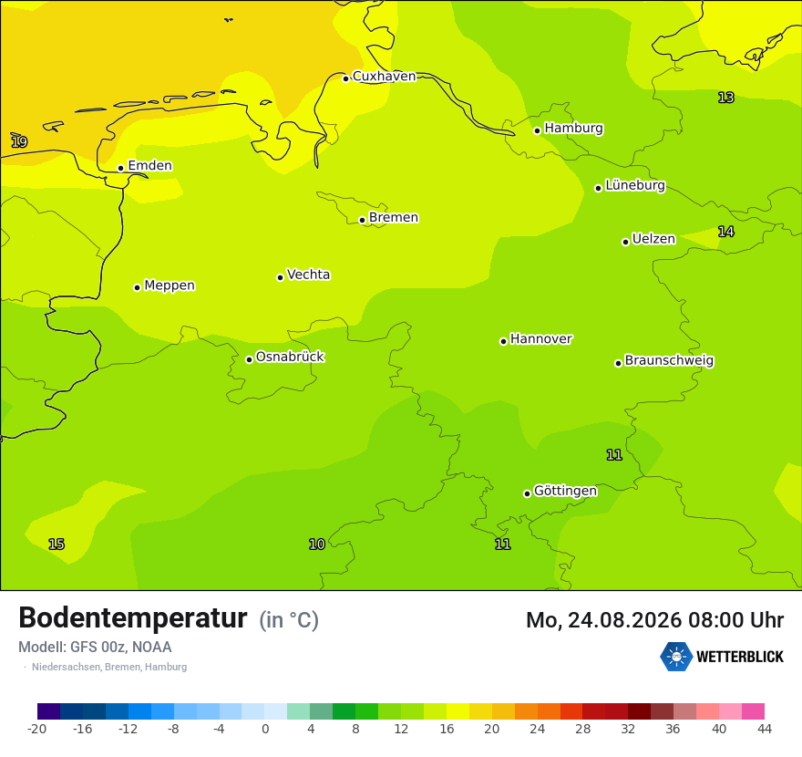 Modellkarte GFS – t_g – ni